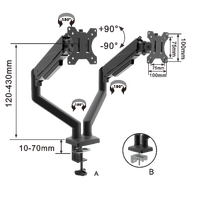 Bras de moniteur double 10-30 pouces support d'écran d'ordinateur Double bras de support de moniteur avec contrepoids de ressort à gaz