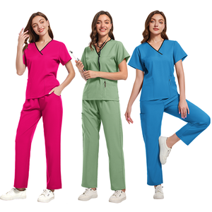 Ensembles d'uniformes de gommage à la mode soins infirmiers 2 pièces médecin Logo personnalisé hôpital médical élasticité uniformes infirmière gommage ensemble uniforme - Product Image 5