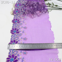 Dentelle brodée en tulle violet 19 cm, broderie florale vintage délicate, vente en gros pour la couture de vêtements féminins