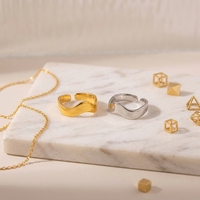 Ensemble de bagues tendance en acier inoxydable plaqué or 18 carats, or et argent, étanche, haute couleur, non allergène