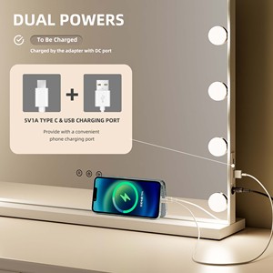 Miroir de maquillage personnalisé avec ampoules LED et gradateur de lumière Miroir de courtoisie LED cosmétique avec gradateur tactile Miroir LED en bois de houx de table pour chambre à coucher - Product Image 4