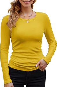 T-shirt Casual a maniche lunghe da <span class=keywords><strong>donna</strong></span> di alta qualità a girocollo elasticizzato <span class=keywords><strong>Basic</strong></span> top a costine Slim Fit - Product Image 2