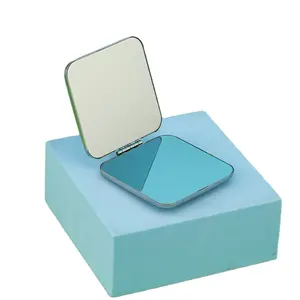 مرآة للزينة جديدة بحجم مربع مستدير وجيب من الفولاذ المقاوم للصدأ قابلة للطي مزدوجة الجانب مرآة للسفر