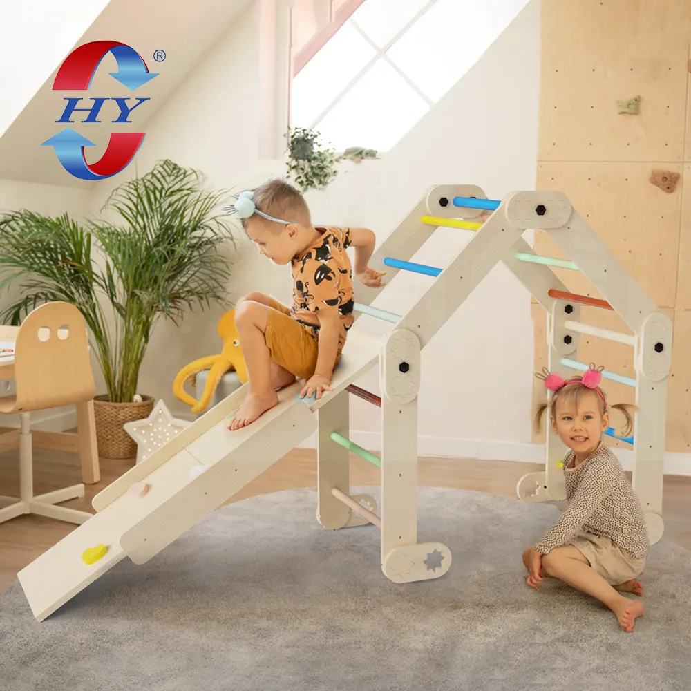 Wholesale Kid Wooden Climbing Frame Toy Kids Colorful Arch Foldable Kids Climbing Triangle With Ramp