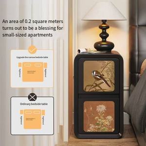 Un nouveau style de <span class=keywords><strong>table</strong></span> de chevet moderne intelligente noire de luxe et haut de gamme pour une chambre à coucher d'appartement en bois massif en 2025 - Product Image 4