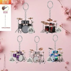 Porte-clés <span class=keywords><strong>plat</strong></span> 2D en acrylique, ensemble de batterie, instrument de musique, pendentif batterie, porte-clés, breloque de sac pour fans de batterie rock, cadeau pour les amateurs de musique - Product Image 1