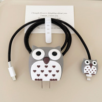 Protecteur de chargeur 3D mignon de dessin animé pour enrouleur de câble de données, housse de protection de chargeur avec motif de hibou mignon, matériau PVC