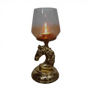 Decorative Sculpted Luxury Gold Horse Head <b>Glass</b> Candle Holder <b>Heat</b> <b>Resistance</b> Tabletop Display Wedding Occasion Decoration - Product Image 1
