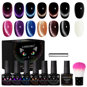Set <span class=keywords><strong>de</strong></span> Esmalte <span class=keywords><strong>de</strong></span> <span class=keywords><strong>Uñas</strong></span> en Gel Semipermanente Efecto Ojo <span class=keywords><strong>de</strong></span> Gato Limegirl, 6 Colores Holográficos Brillantes, Herramientas Magnéticas, Compatible con Curado UV LED - Product Image 1