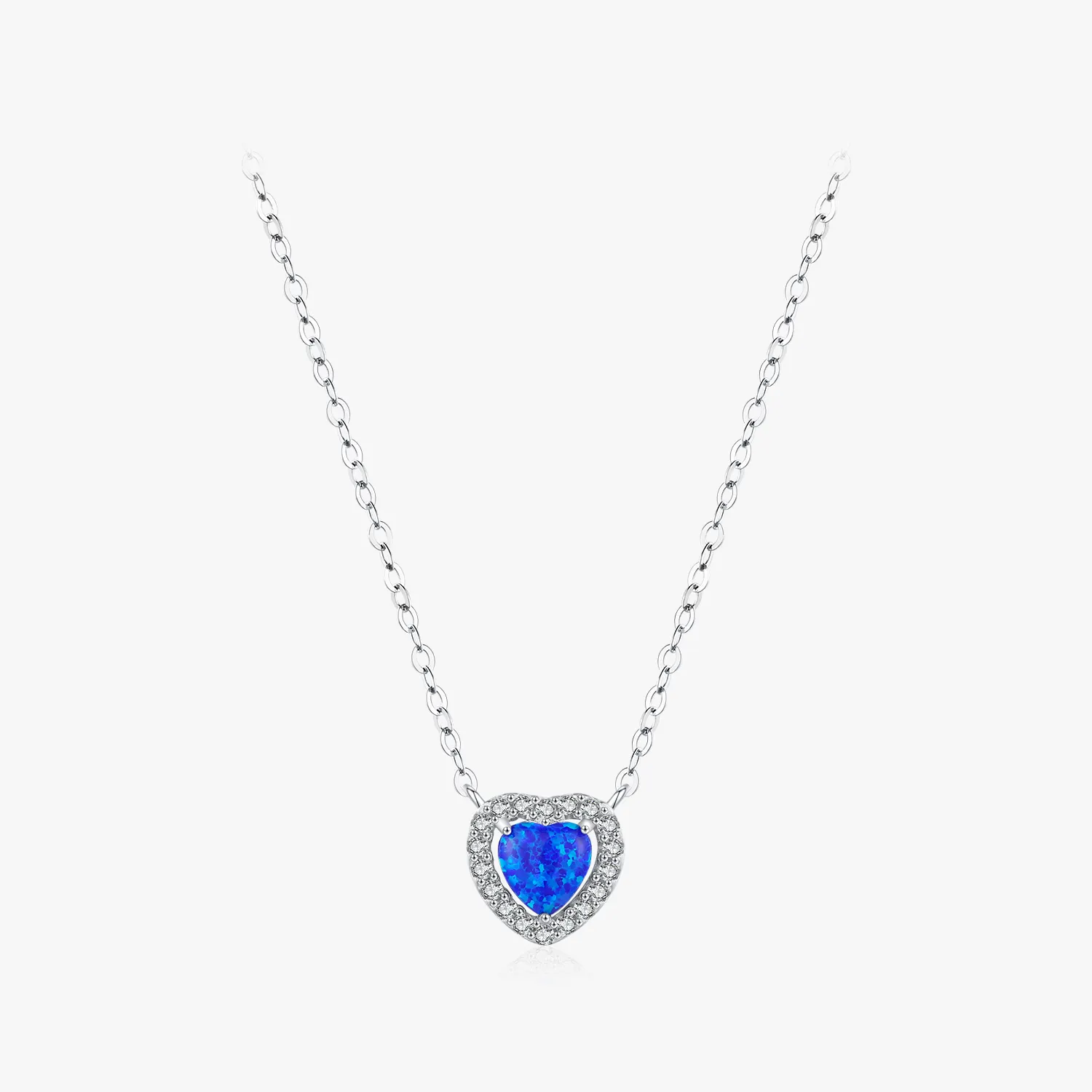 מתנה רומנטית מתנות תכשיטים משובצים 925 סטרלינג כסף סטרלינג לב כחול אופל כחול