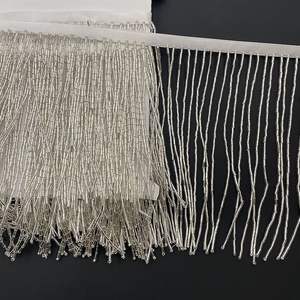 High End Handmade Luxury Sewing Glass <strong>Beads</strong> Trimming 15cm Width Black Gold Silver <strong>Bugle</strong> Gold Beaded Fringe Trim - Product Image 3