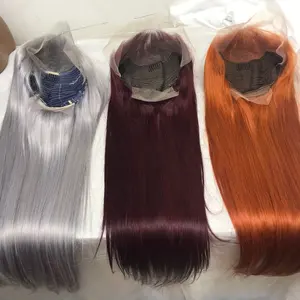 Xuchang parrucche peruviane per capelli umani 360 pizzo pieno, 13 x6 Hd parrucca anteriore in pizzo per capelli umani, 613 grigio rosso 99J parrucca Color zenzero bordeaux