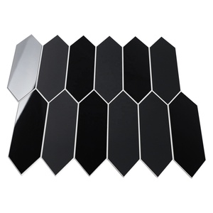 New Design Black Mirror and Matte Elongated Hexagon SPC Mosaic <b>Tile</b> Self Adhesive Mosaic <b>Tiles</b> for Kitchen Washroom - Product Image 5