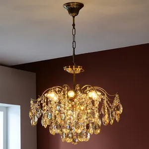 Светодиодный Кристальный винтажный подвесной светильник, Подвесная лампа, Современная Золотая люстра, роскошный подвесной светильник