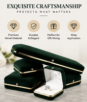 Boîte à bijoux élégante en velours de qualité supérieure, fermeture à pression carrée, ton vert foncé, bord doré, logo personnalisé, cadeau de mariage ou de fiançailles