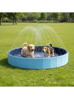 Piscine pliable pour animaux de compagnie avec arroseurs, tapis aquatique gonflable sans gonflage pour enfants, pour chiens et baignades en extérieur