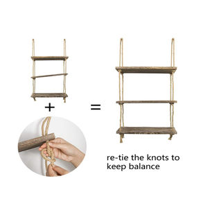 Estantes flotantes de <span class=keywords><strong>cuerda</strong></span> de yute y madera desgastada, estante redondo decorativo para colgar en la pared de 3 niveles para muebles del hogar para sala de estar - Product Image 6