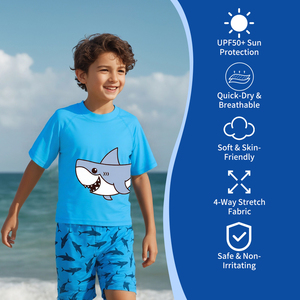Custom Children's Boys' &amp; <strong>Toddler</strong> 2-Piece Short Sleeve Rash Guard And Swim Trunk Kids Boys UPF 50+ Quick-Dry Swimsuit <strong>Rashguard</strong> - Product Image 2