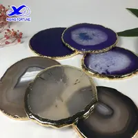 Dessous de verre en Agate personnalisé, offre spéciale, coloré, violet, vert, noir, blanc, avec bords en or ou en bois