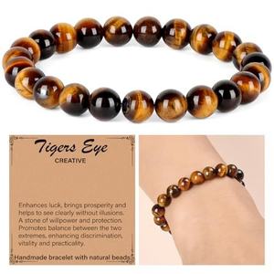 Joyería de piedra Natural de alta calidad, venta al por mayor, cuentas de piedra de ojo de Tigre, pulsera de cuentas de Color sólido para hombres y mujeres - Product Image 1