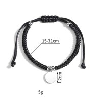 Bracelet en corde tressée noire en acier inoxydable avec plaque ronde, bijou de couple, cadeau, bracelet réglable