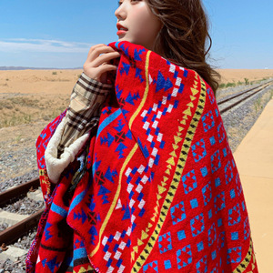 Áo Choàng Poncho Nữ Mùa Đông Ấm Áp Ngoại Cỡ Khăn Quàng Cổ Aztec - Product Image 5