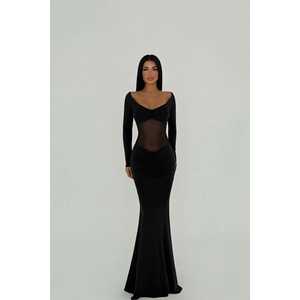 Vestido de Noche Negro de Lujo para Mujer, Talla XS, Cuello Alto, Silueta de Vestido de Gala, Largo hasta el Suelo, con Frente Transparente - Product Image 3