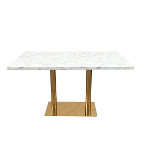 Luxury <span class=keywords><strong>Style</strong></span> Vàng Thép Không Gỉ Trắng Đá Cẩm Thạch Nhân Tạo Hàng Đầu Nhà Hàng Hình Chữ Nhật Bàn Ăn Cho Phòng Ăn - Product Image 2