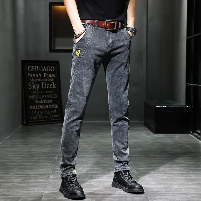Jeans cat untuk pria xxx celana panjang pria jeans longgar kustom ukuran 30-36