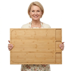 Tabla de Cortar Extra Grande de Bambú con 3 Compartimentos Integrados y Ranura para Jugos, 17x12 Pulgadas, Preparación Profesional, Nueva - Product Image 1