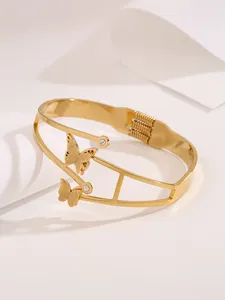 Unisex 316L PVD Gold Plated Stainless Steel Butterfly Bangle Classic Style Stone Pearl Diamond Main Men's Women's Fashion Bangle