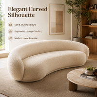 Sofá Curvo de Terciopelo Bouclé, Textura Suave y Texturizada, Tapicería Premium, Forma de Media Luna Profunda, Sin Patas, Acogedor y Elegante para Sala de Estar