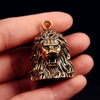 Porte-clés de voiture en laiton avec tête de lion ethnique et cloche antique, petits ornements de bijouterie en laiton, vente en gros