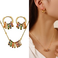 Parures de bijoux plaquées or OEM ODM avec zircon multicolore, boucles d'oreilles créoles tendance et colliers, ensembles de bijoux rétro vintage pour femmes