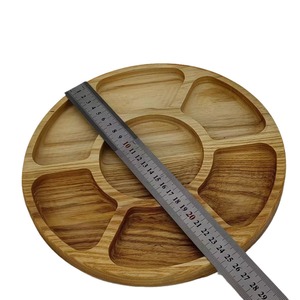 Round Wooden Serving <b>Tray</b> Five Compartment For Snacks Fruit Steak Pizza <b>Dinner</b> Plate Household Use - Product Image 5
