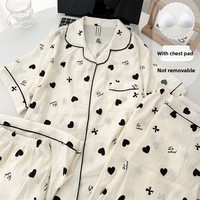 Ensemble de pyjama trois pièces en coton ultra-doux avec coussinets intégrés pour femme – Cardigan léger à manches courtes pour l'été, l'automne et le printemps – ODM