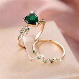 Exquisite Gold Inlaid Heart-Shaped Zircon Rhinestone <b>Ring</b> Set for Women Fashion <b>Stacked</b> Zircon Stone Heart Engagement <b>Ring</b> Set - Product Image 2