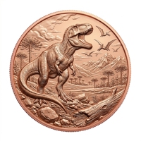 Pièce de collection ronde en cuivre fin 999 de 1 oz, ultra haute définition, dinosaure 3D, vente en gros en vrac