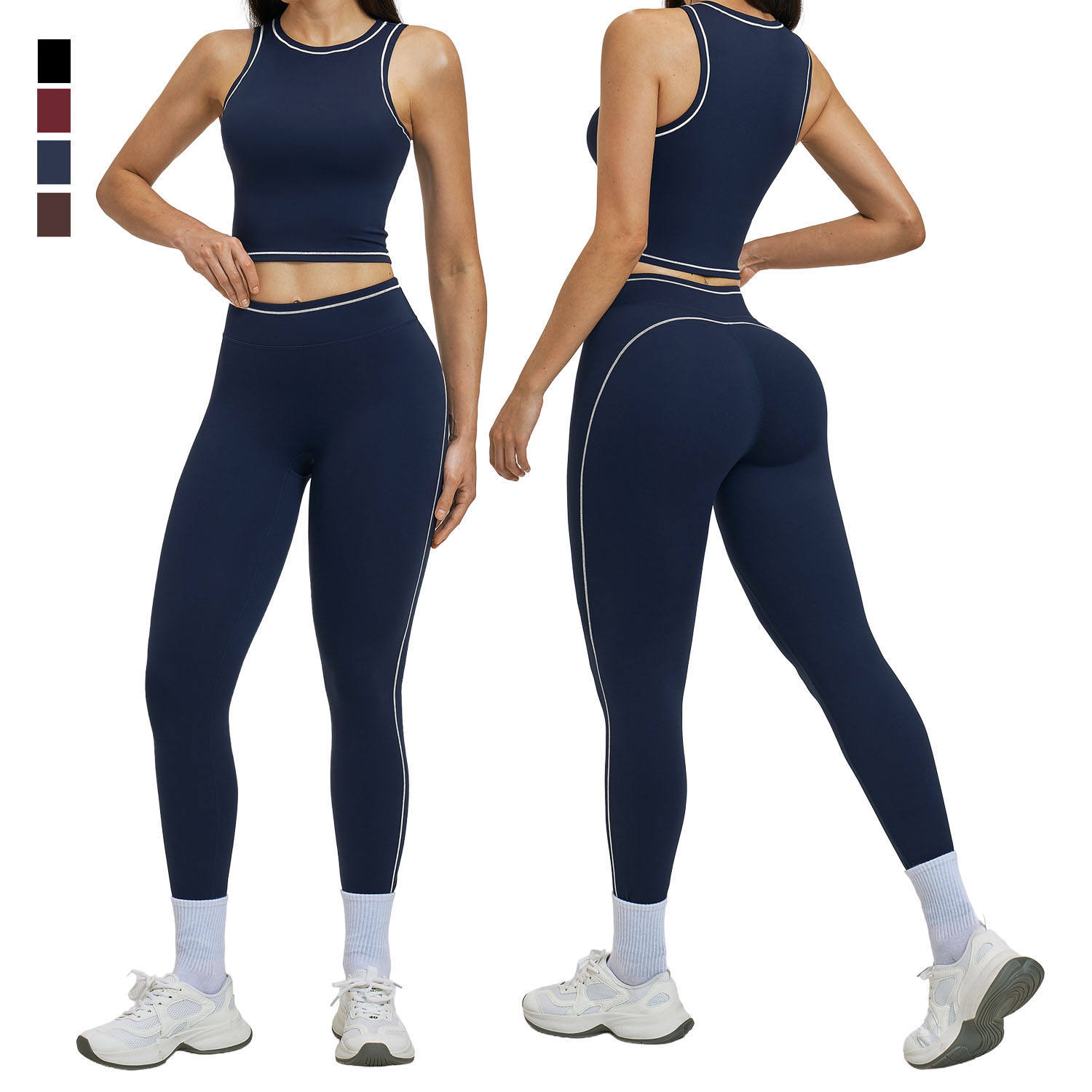 Women Reversible Solid Plus Size 5-Piece Fitness Sets Waterproof Quick Drying Beauty Back Yoga Bra High Waist Hip Lifting