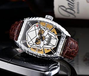 Montre à quartz unique pour papa, cadran crâne, boîtier tonneau argenté, bracelet en cuir noir gaufré croco - Product Image 4