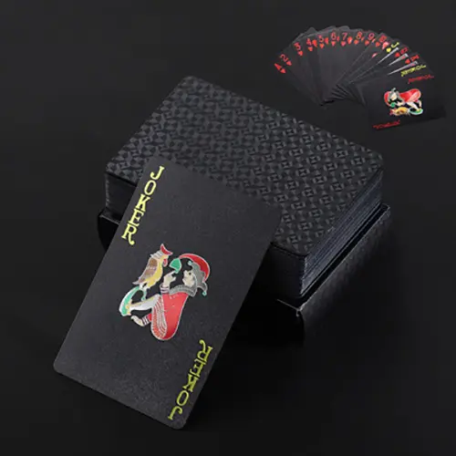 कस्टम 24K गोल्ड प्लेइंग कार्ड प्लास्टिक पोकर गेम डेक फ़ॉइल पोकर पैक मैजिक वाटरप्रूफ कार्ड बोर्ड गेम