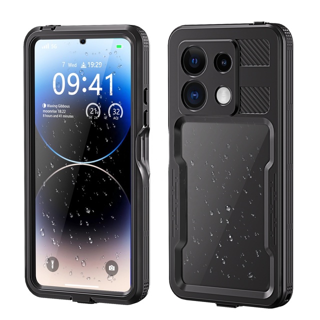 IP 68 Waterproof case for Redmi Note13/13Pro Full-Covering TPU+PC+PET Mobile Phone Case for Outdoor Use Drop-Resistant