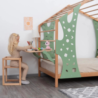Lit convertible multifonctionnel en bois pour tout-petits avec bureau de rangement Jungle Gym-Design moderne pour enfants