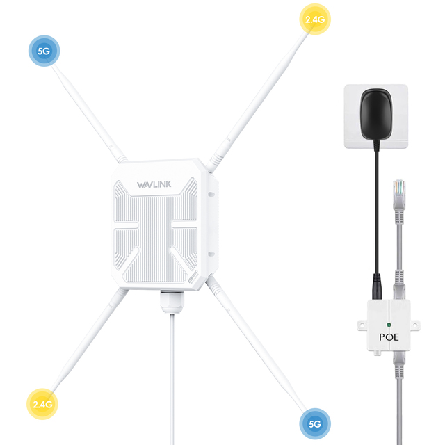 WAVLINK AP Dual Band Outdoor Thunderstorm Proof High Power Repeater POE Powered Four Antenna AC1200 Router WN588HA2