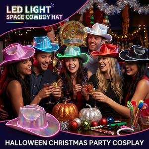 Cappello da <span class=keywords><strong>Cowboy</strong></span> Spaziale con Luce LED Olografica Colorata Personalizzabile, per Halloween, Natale, Laurea, Diwali, Feste, Bar, Cosplay, Unisex - Product Image 5