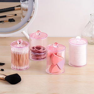 Organisateur de maquillage moderne en acrylique transparent avec couvercle en plastique, conteneur de rangement multifonctionnel, capacité de 1 à 3 L, pour tampons de coton, bâtonnets de coton, salle de bain - Product Image 6