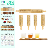 Plateau de service BH à 3 compartiments en bois de bambou, planche de dégustation avec bases rondes de 2,17 pouces de diamètre pour verres à whisky, bière et autres boissons