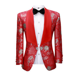 HD204 yeni çiçek baskılı kırmızı balo düğün damat takım elbise <span class=keywords><strong>2</strong></span> adet Slim Fit resmi erkek smokin ceket siyah pantolon - Product Image 3