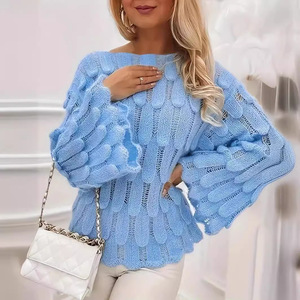 Maglione Coreano Chic Primaverile/Autunnale con <span class=keywords><strong>Piume</strong></span>, Pullover Ampio a Maniche Lunghe, Traforato, in Acrilico/Poliestere, Lunghezza Media - Product Image 2