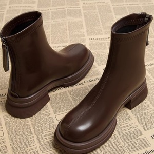 Botas de cuero suave <span class=keywords><strong>Otoño</strong></span> <span class=keywords><strong>Invierno</strong></span> nuevo coreano corto para <span class=keywords><strong>mujer</strong></span> francés tacón grueso tobillo pequeño Chic Super Fire Skinny - Product Image 6